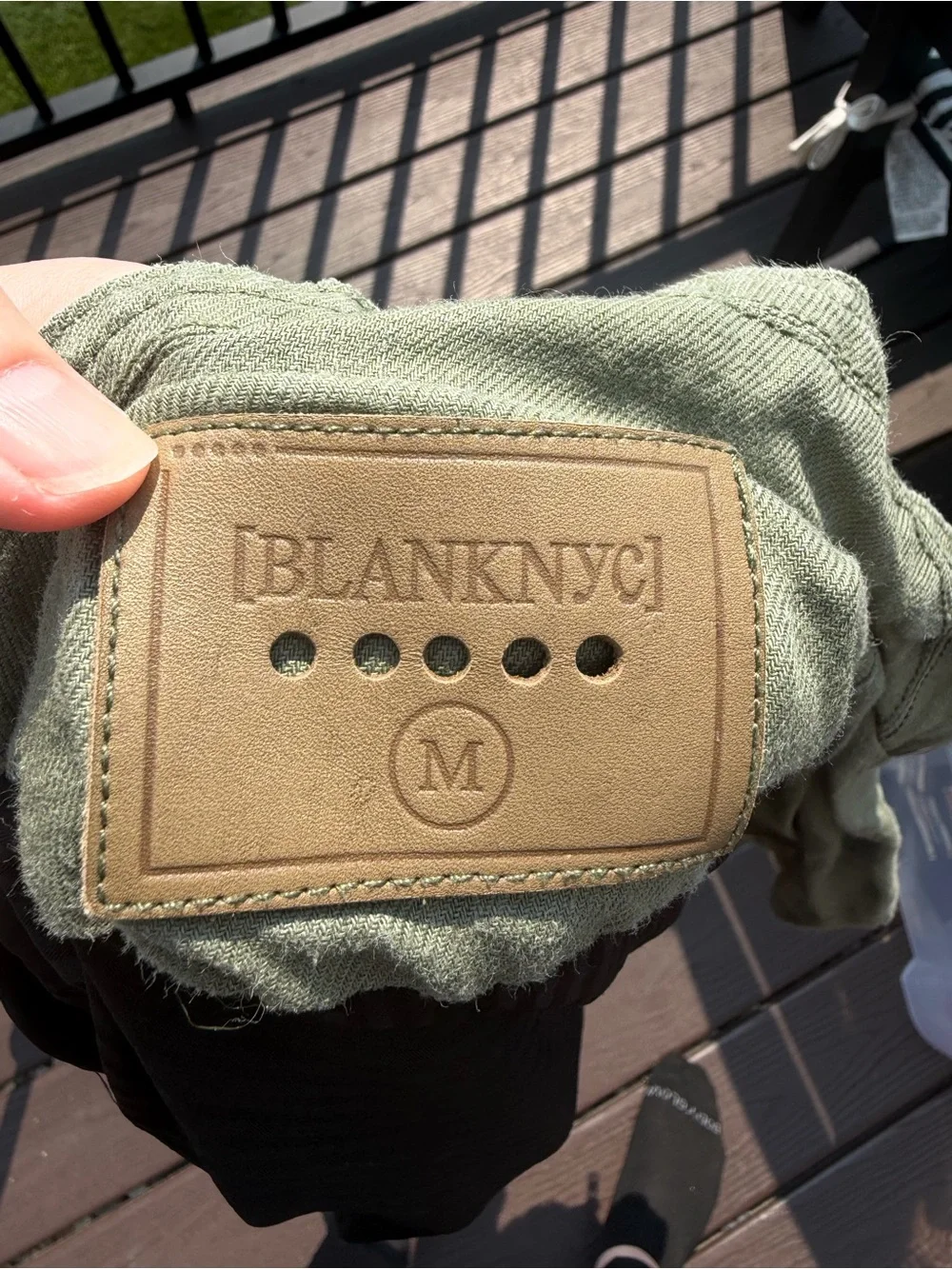 Blank NYC Olive Green Moto Jacket Black Faux Leather Sleeves Size Medium